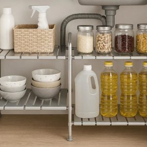 Expandable Under Sink Organizer Shelf Adjustable Kitchen Storage Rack