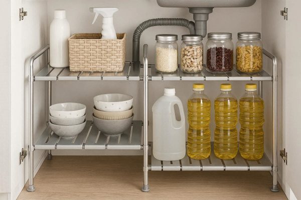 Expandable Under Sink Organizer Shelf Adjustable Kitchen Storage Rack