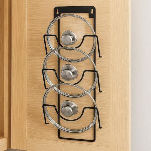 Hanging Pot Lid Organizer Rack for Cabinet Door or Wall