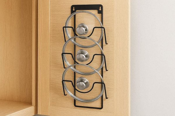 Hanging Pot Lid Organizer Rack for Cabinet Door or Wall