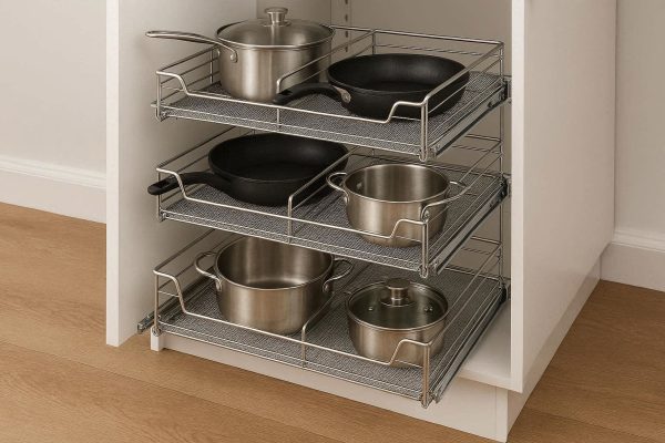 4 Tier Sliding Cabinet Basket Organizer for Pots and Pans
