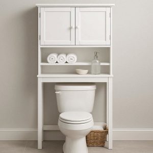 Over The Toilet Bathroom Storage Cabinet with 3 Shelves and Doors
