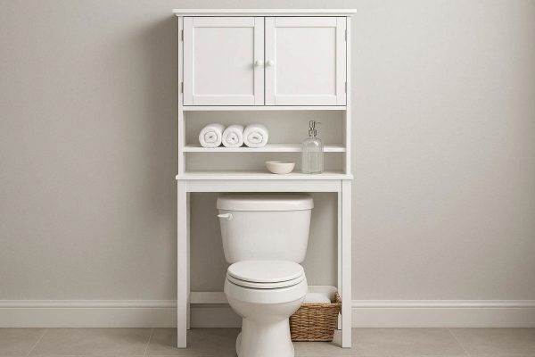 Over The Toilet Bathroom Storage Cabinet with 3 Shelves and Doors