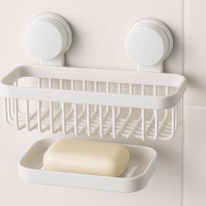 Adhesive Shower Caddy with Suction Cups and Soap Dish
