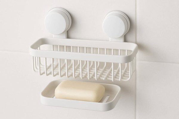 Adhesive Shower Caddy with Suction Cups and Soap Dish