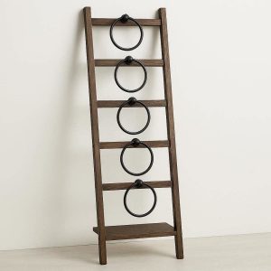 Freestanding Bathroom Ladder Shelf with 5 Towel Rungs
