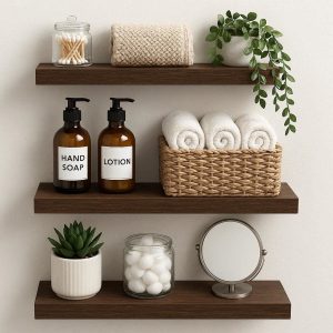 Wall Mounted Floating Shelves Set of 3 for Bathroom Decor