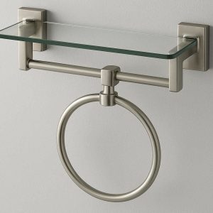 Nickel Finish Towel Ring and Shelf Combo Wall Mount Set