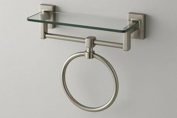 Nickel Finish Towel Ring and Shelf Combo Wall Mount Set