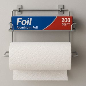 Wall Mounted Paper Towel Holder and Foil Wrap Organizer Rack