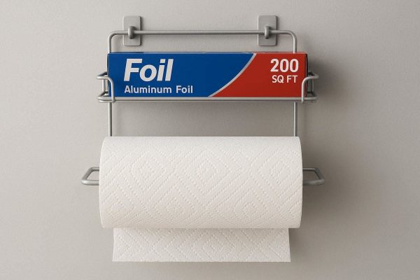 Wall Mounted Paper Towel Holder and Foil Wrap Organizer Rack
