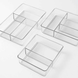 Stackable Clear Plastic Kitchen Drawer Organizer Dividers Set